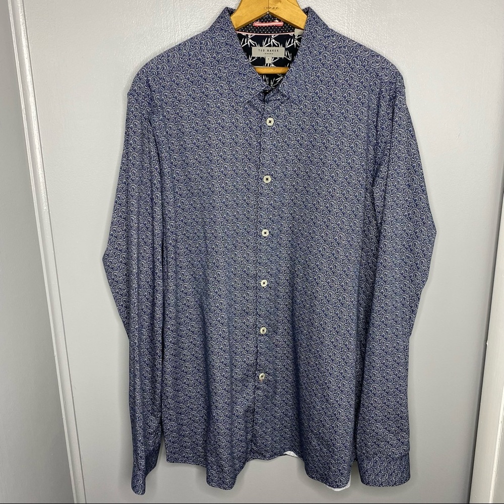 TED BAKER Blue Printed Button Down Shirt Size 3XL